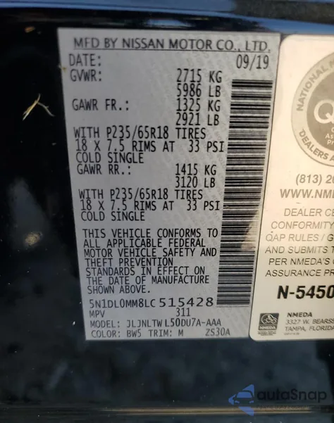 2020 Infiniti Qx60 Luxe z USA, uszkodzony, nr VIN 5N1DL0MM8LC515428